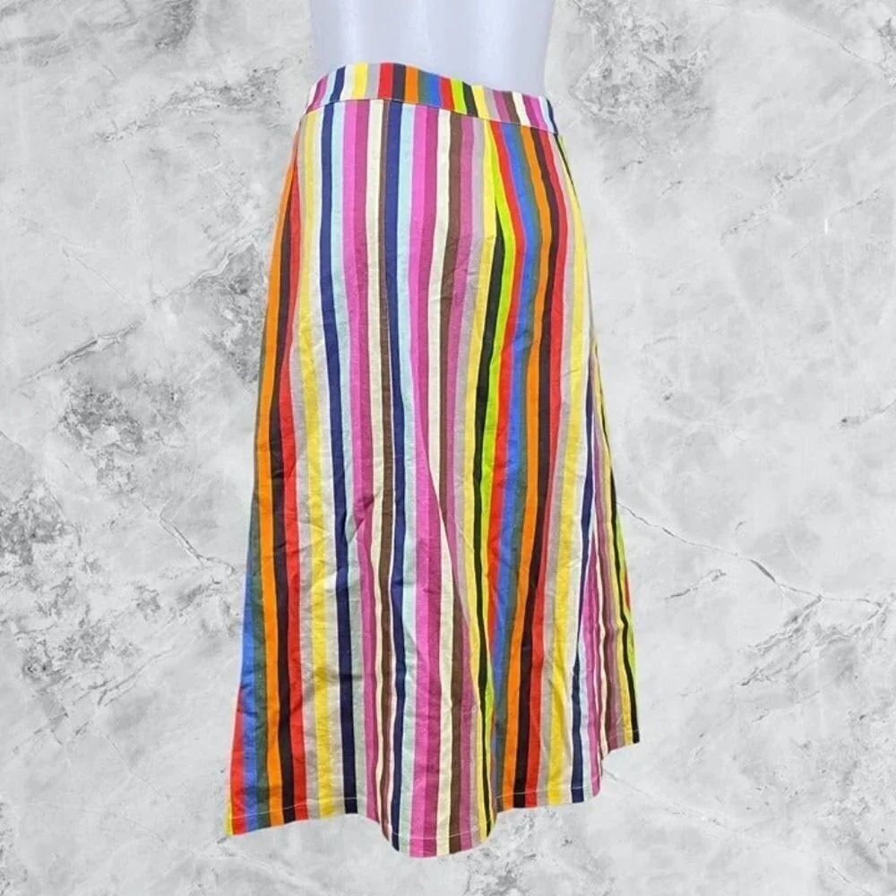 LPA Button Up Midi Skirt - Rainbow Stripe